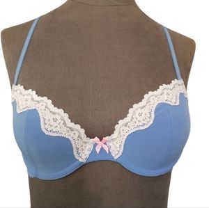Victoria’s Secret Lavender Blue & White Lace Unlined Demi Bra size 32C N…